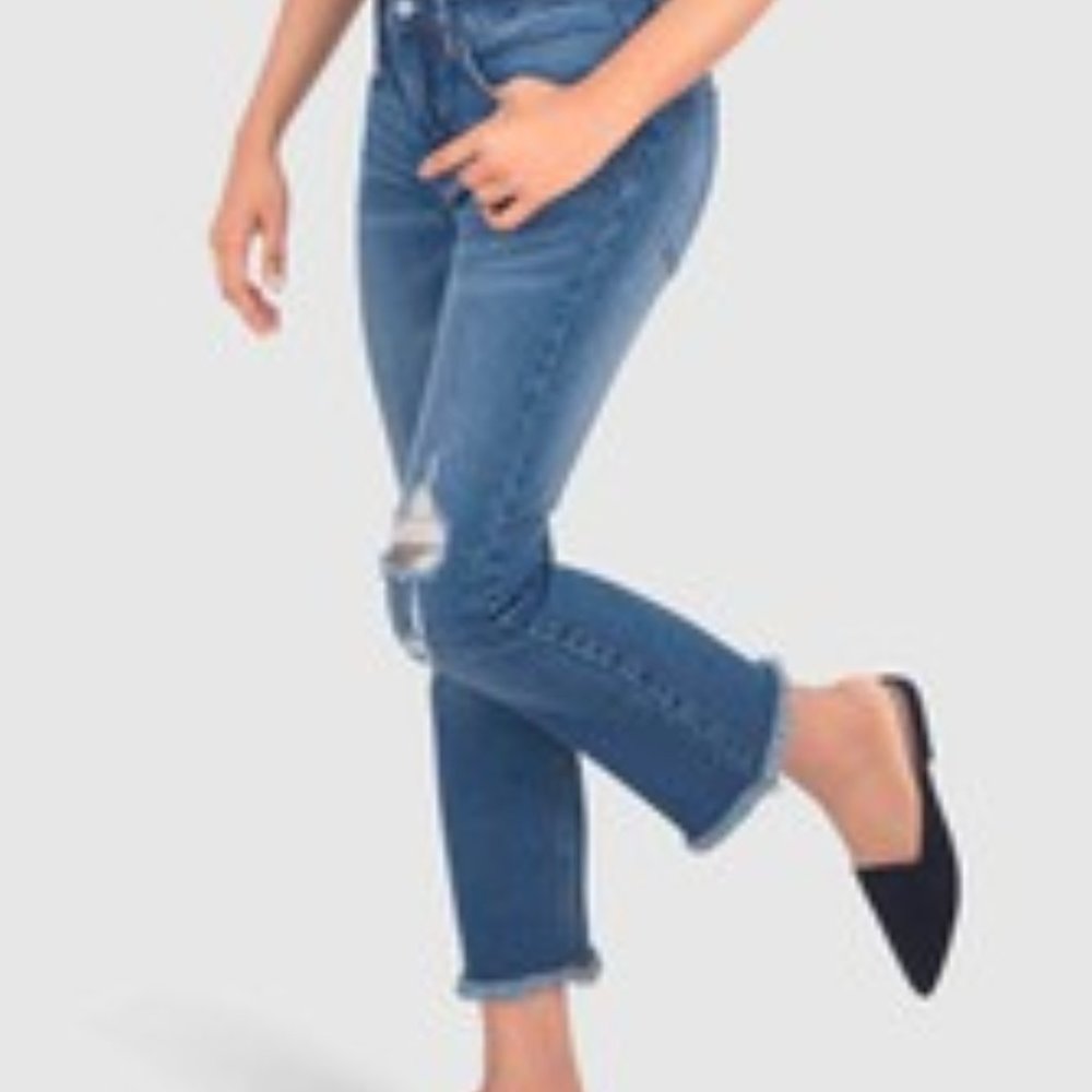 Blue Straight Distressed Crop Jeans